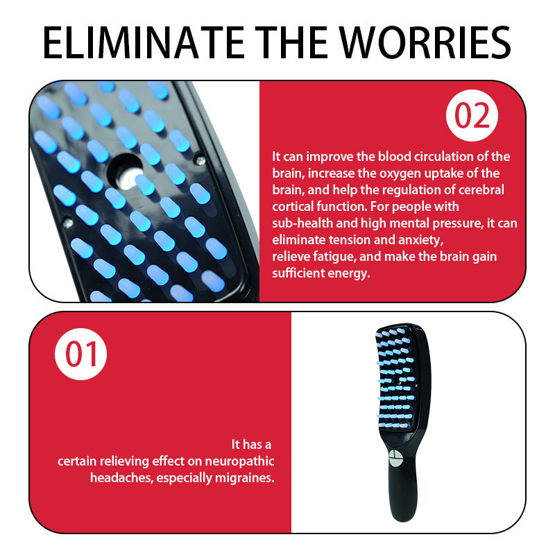 Black LED Therapy Scalp Massager Comb - Red & Blue Light Vibrating Brush with Nano Mist Sprayer for Hair Health