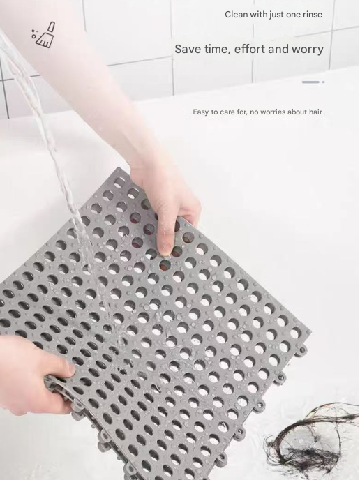 White And Grey DIY Interlocking Non-Slip Floor Tiles - 12-Pack PVC Drainage Mat for Shower & Bathroom Safety