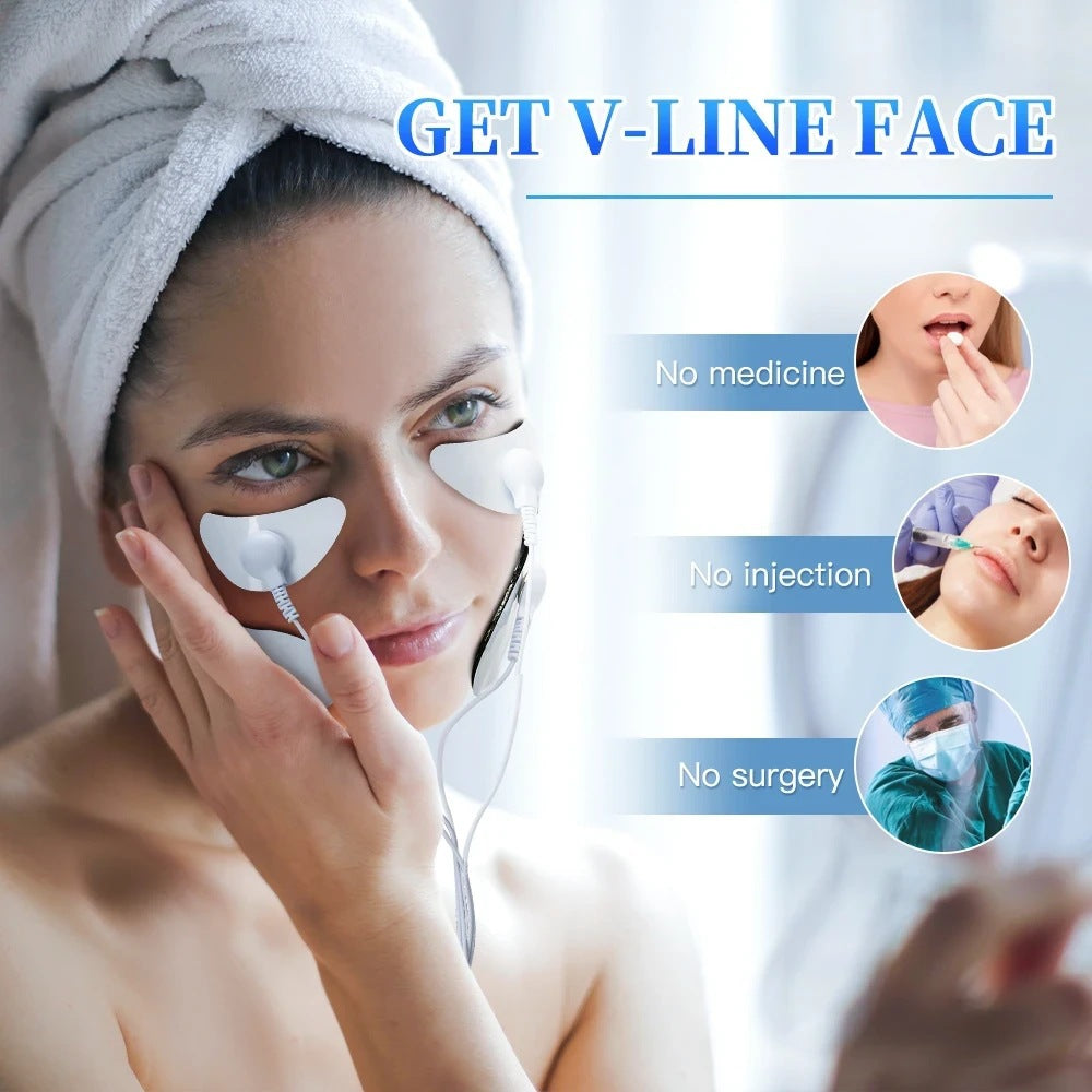 White EMS Microcurrent V-Line Face Lifting Massager - Rechargeable Facial Toning Device for Wrinkles & Skin Tightening