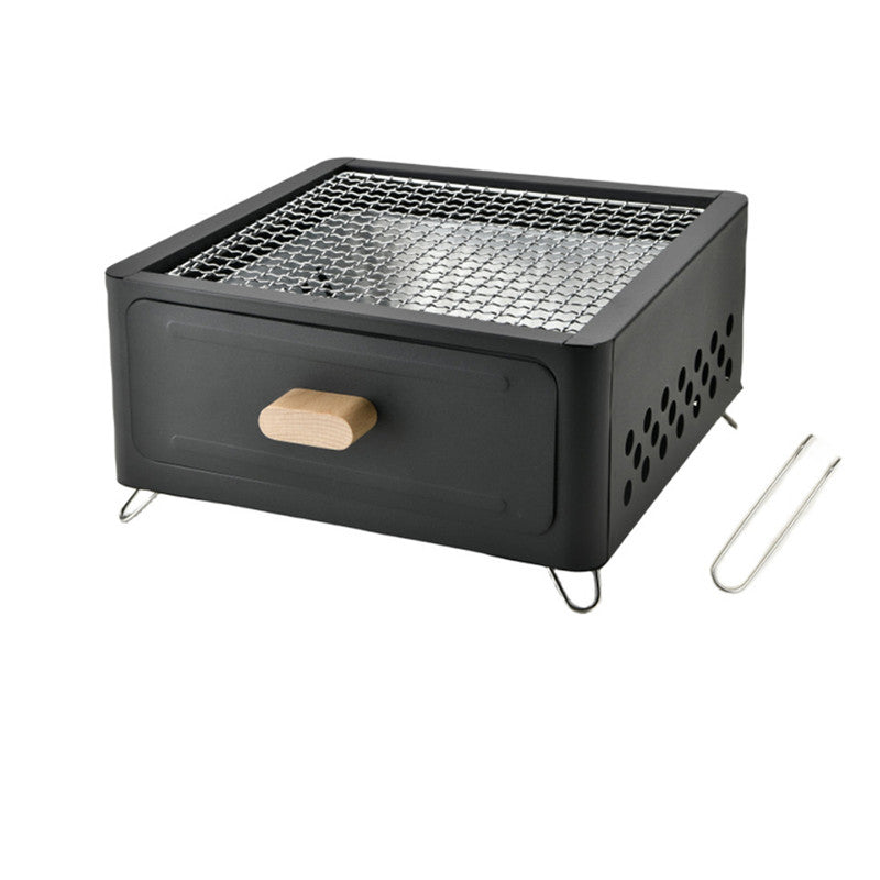 Black Portable Japanese Style Tabletop Charcoal Grill - Compact Hibachi BBQ for Outdoor Camping & Patio