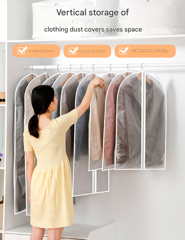 White Edge 10-Pack Hanging Garment Bags for Closet Storage - Translucent Dust-Proof Suit Covers, Washable & Reusable Coat Protectors 2 Sizes