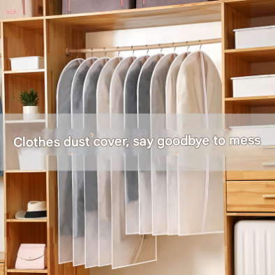 White Edge 10-Pack Hanging Garment Bags for Closet Storage - Translucent Dust-Proof Suit Covers, Washable & Reusable Coat Protectors 2 Sizes