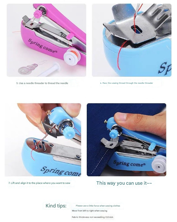 2 Pcs Blue Portable Mini Handheld Sewing Machine - Manual Stitching Tool for Quick Fabric Repairs