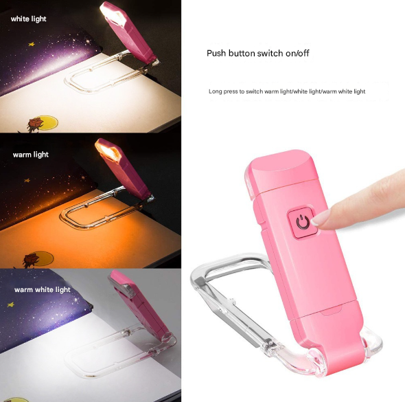 2 Pcs Black USB Rechargeable Clip-on LED Book Light - 3 Color Modes & Dimmable Brightness for Eye-Caring Reading