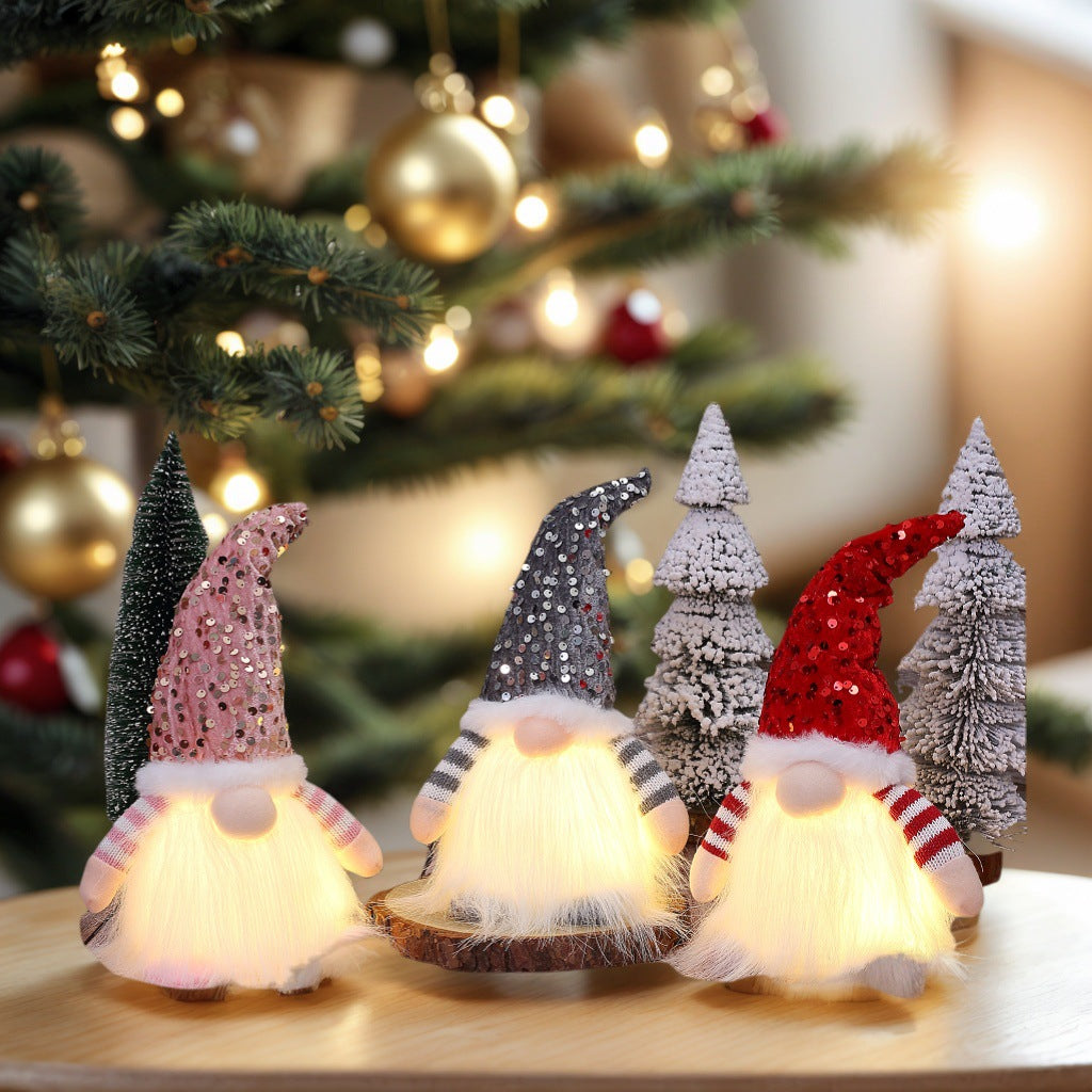 2 Pcs Pink Charming Light-Up Christmas Gnome - Festive Nordic Plush Holiday Decoration