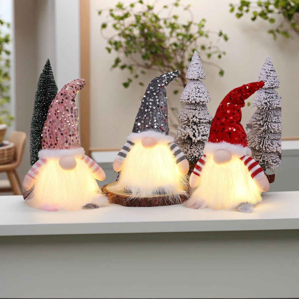2 Pcs Pink Charming Light-Up Christmas Gnome - Festive Nordic Plush Holiday Decoration