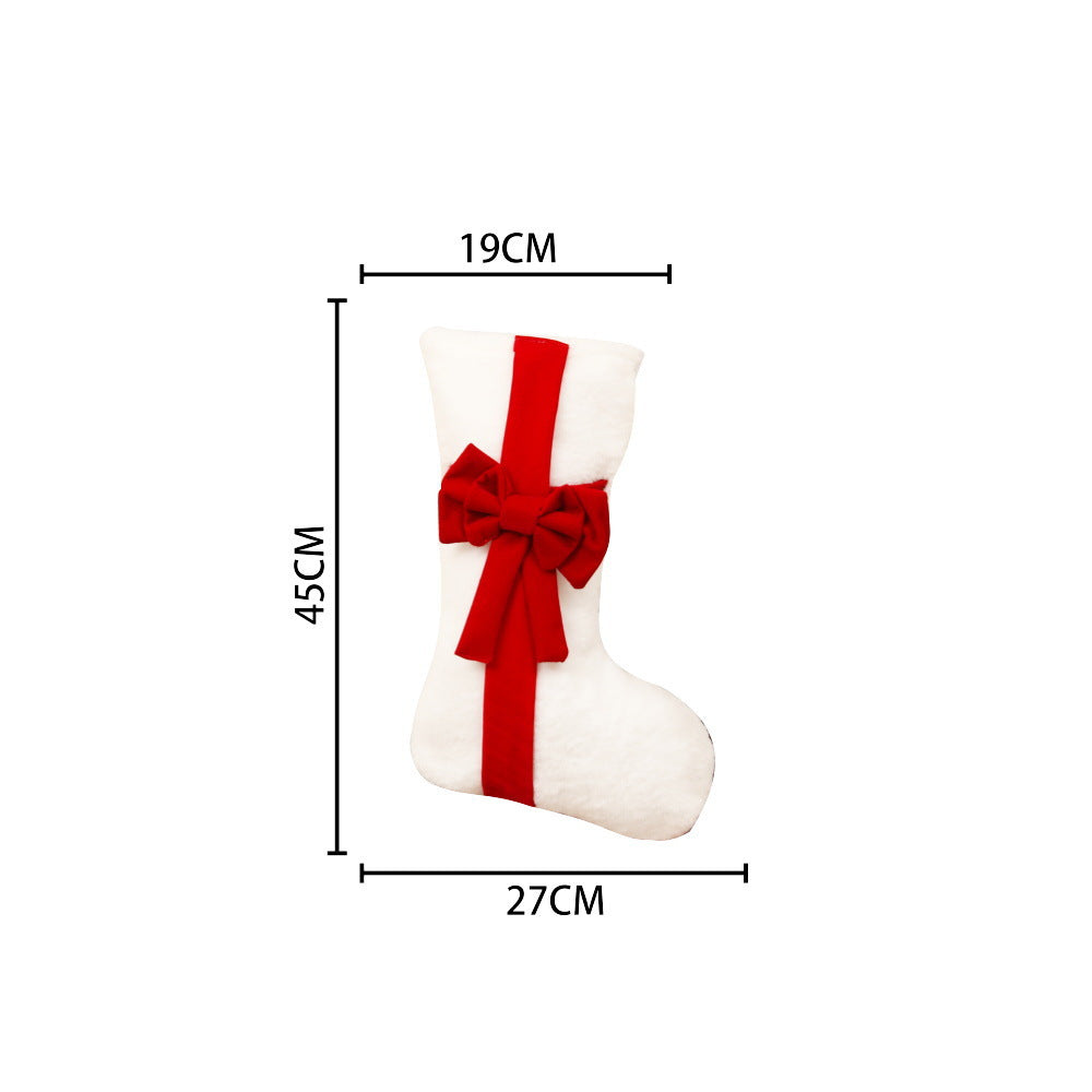 2 Pcs Red Stitching White Bow Luxurious Velvet Christmas Stocking with Elegant Bow - Large 45cm Holiday Mantel Decoration