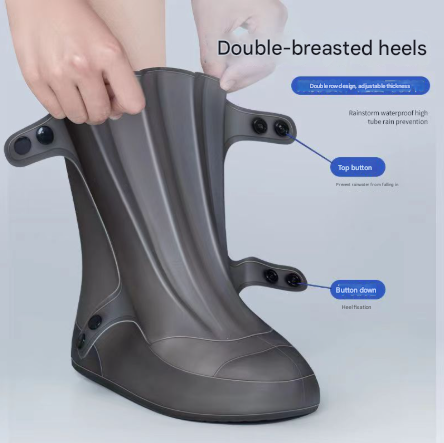 2 Pcs Size M Dark Grey Reusable Waterproof Shoe Covers - Heavy Duty Non-Slip Rain Boot Protectors