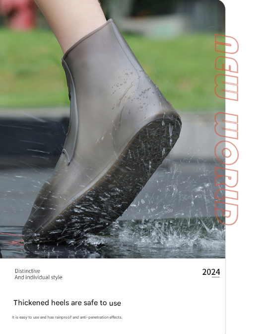 2 Pcs Size M Dark Grey Reusable Waterproof Shoe Covers - Heavy Duty Non-Slip Rain Boot Protectors