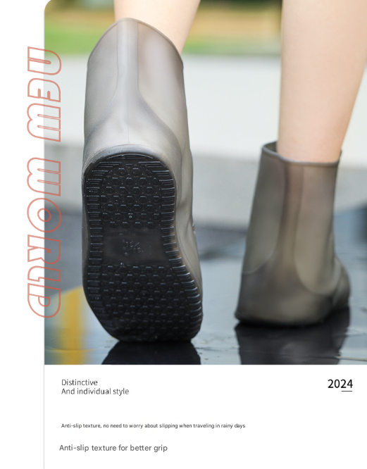 2 Pcs Size 2XL Dark Grey Reusable Waterproof Shoe Covers - Heavy Duty Non-Slip Rain Boot Protectors