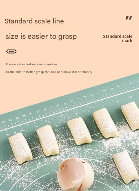 Green 3-Piece Silicone Baking Set - Non-Stick Pastry Mat with Measurements, Rolling Pin & Dough Scraper