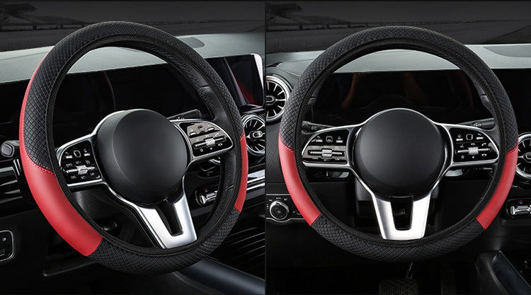 2-Pack Type A + Type B Brown And Black Sporty Carbon Fiber Leather Steering Wheel Cover - Universal 38cm Easy-Fit Elastic Grip