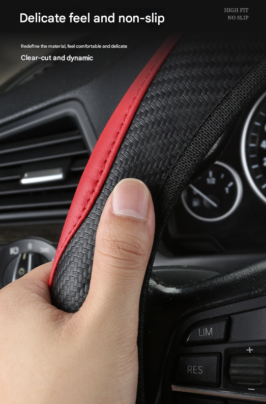 2-Pack Type A + Type B Brown And Black Sporty Carbon Fiber Leather Steering Wheel Cover - Universal 38cm Easy-Fit Elastic Grip