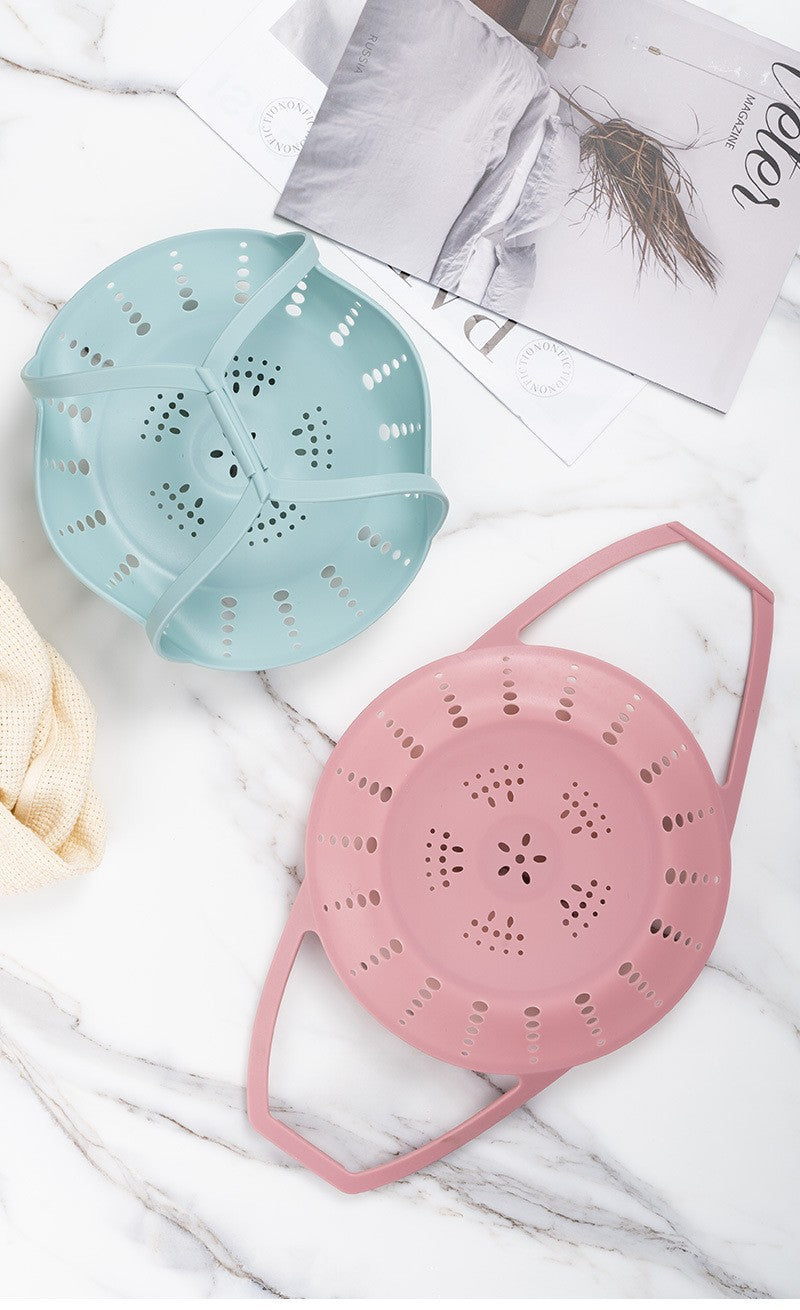 Large Blue Flexible Silicone Steamer Basket with Heat-Resistant Handles - Food-Grade Vegetable Steamer Insert for Pots & Pans