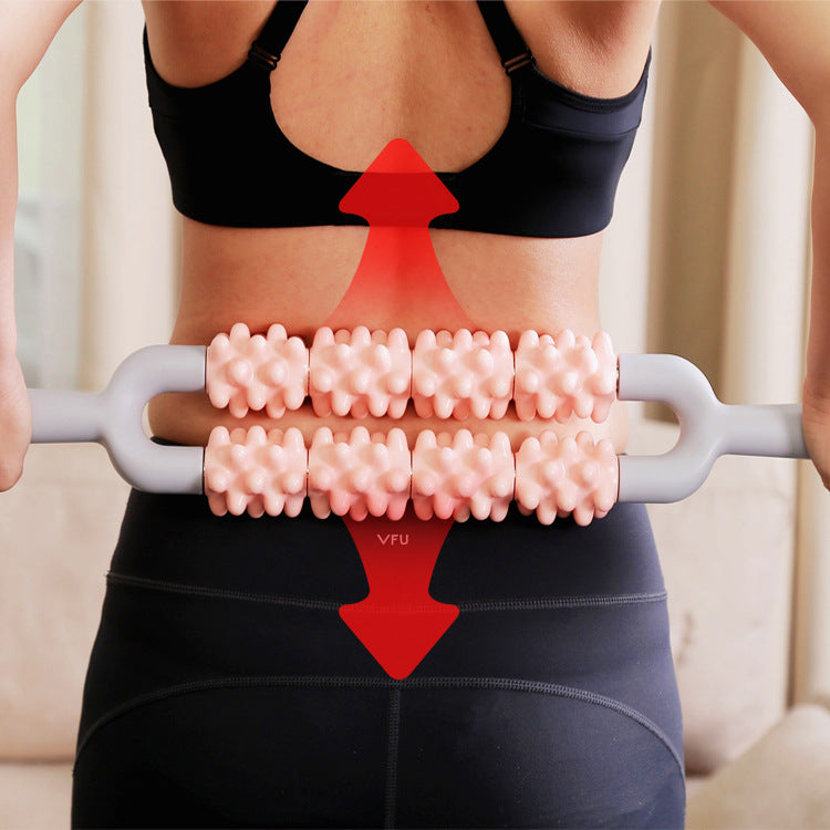 Yellow and Grey Dual Row Spiky Muscle Roller Stick - Deep Tissue Massager for Back and Leg Recovery