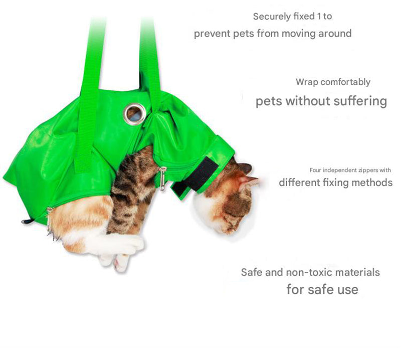 Size S Blue Multi-Functional Cat Grooming Bag - Anti-Scratch Restraint Pouch for Nail Trimming and Vet Visits