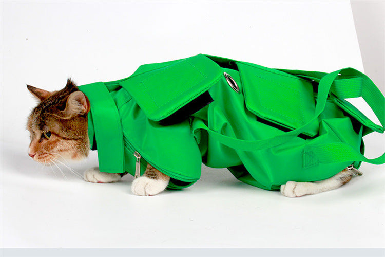Size L Green Multi-Functional Cat Grooming Bag - Anti-Scratch Restraint Pouch for Nail Trimming and Vet Visits
