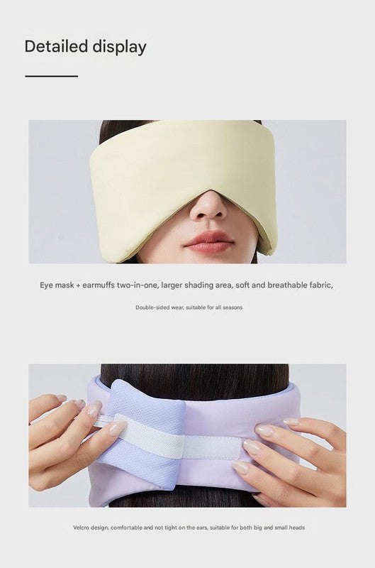 Black Reversible All-Season Sleep Mask - Cooling & Warming with Sound Muffling Ear Covers Function
