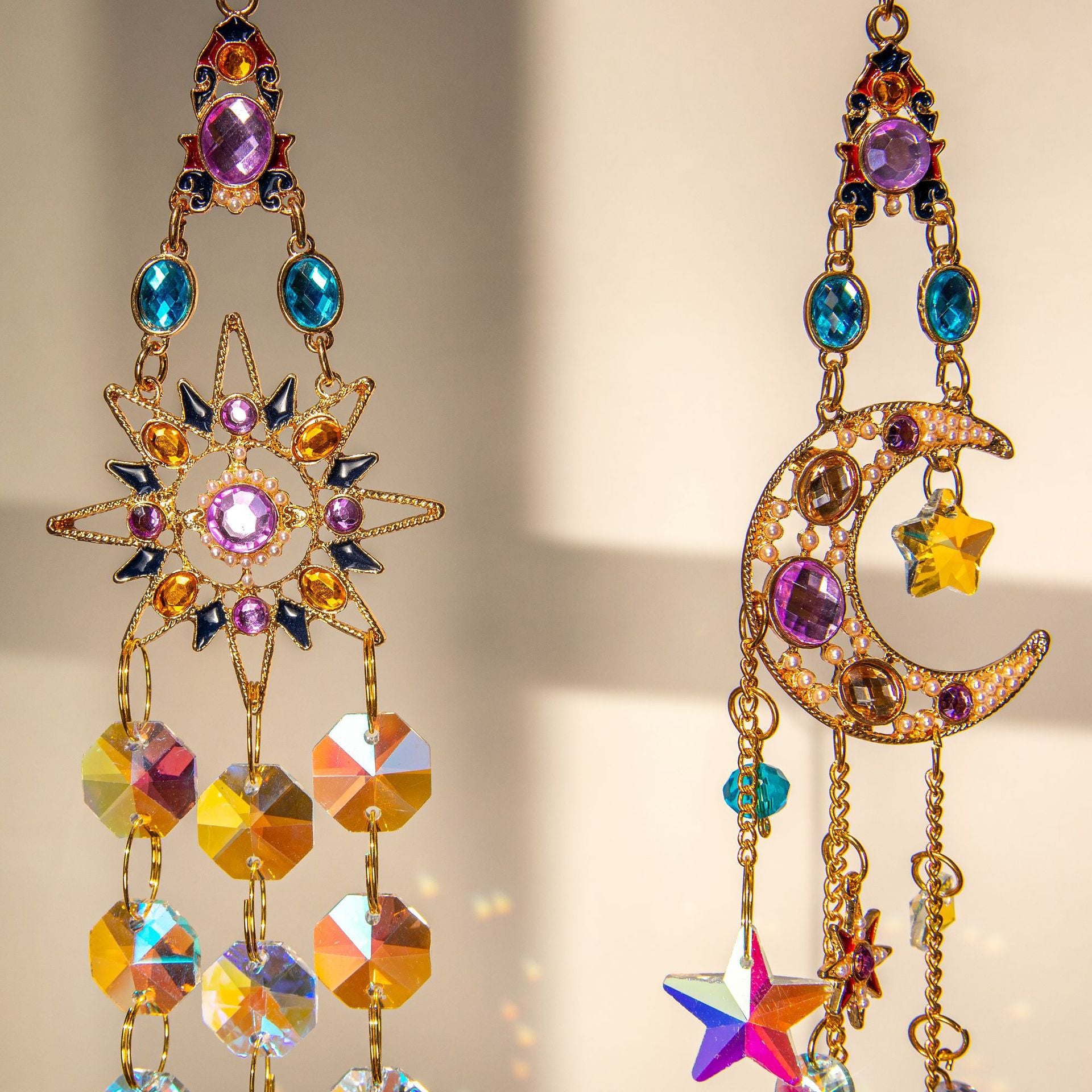 Colorful Dazzling Celestial Crystal Suncatcher - Moon Shape Rainbow Maker Window Hanging Ornament