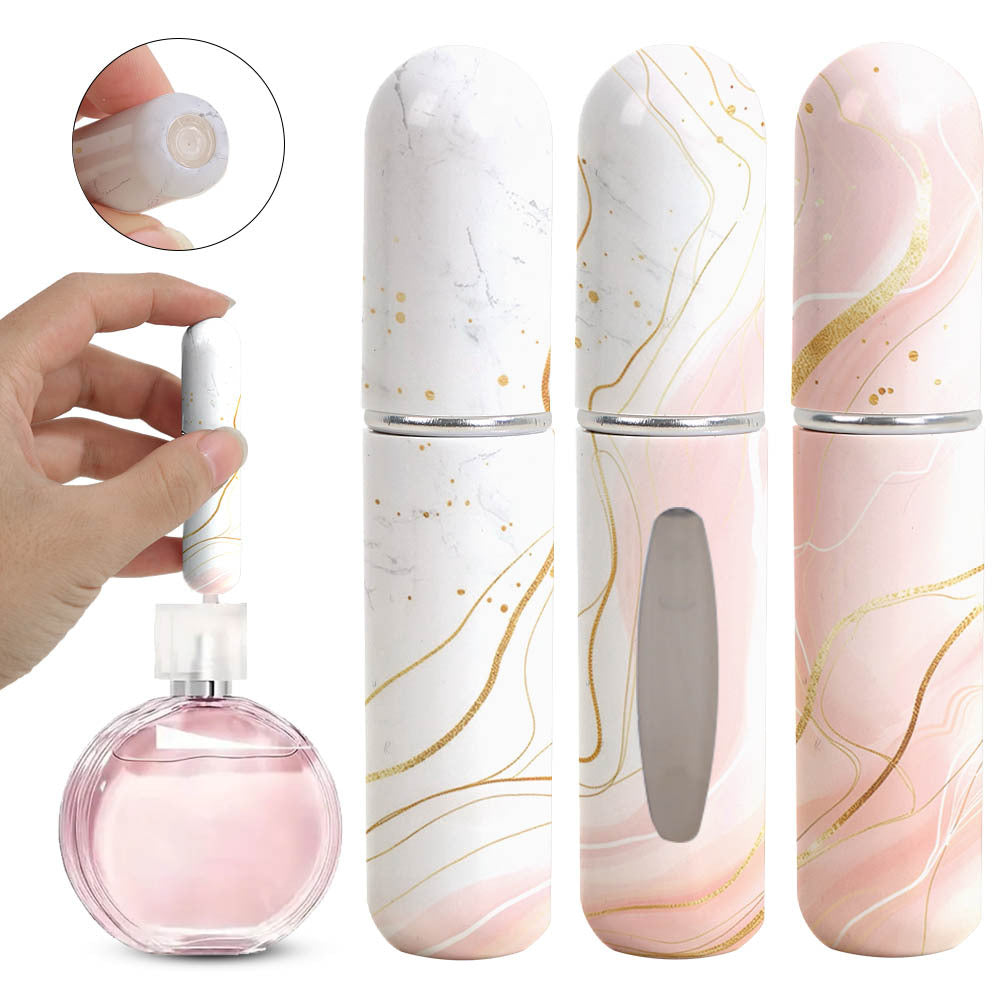 Light Pink Chic Marble Travel Perfume Atomizer Set 3-Pack - 5ml Leakproof Bottom-Fill Spray Bottles