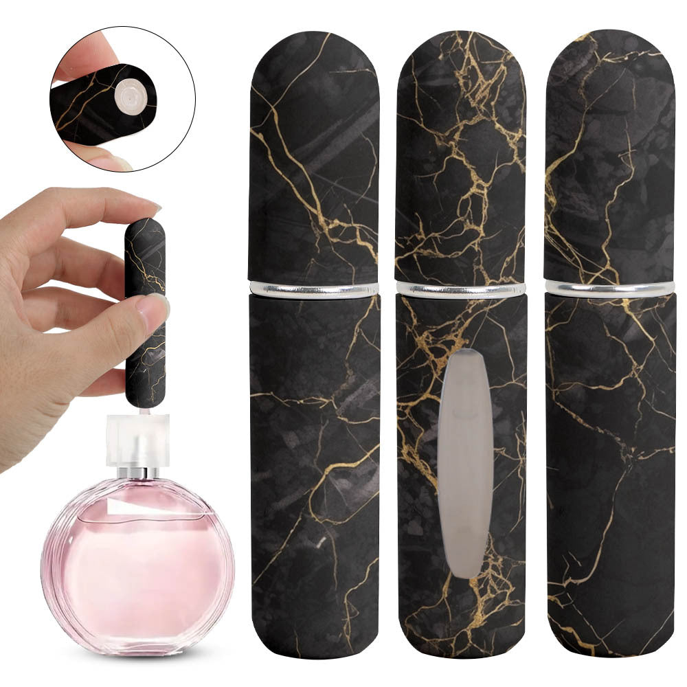 Black Chic Marble Travel Perfume Atomizer Set 3-Pack - 5ml Leakproof Bottom-Fill Spray Bottles