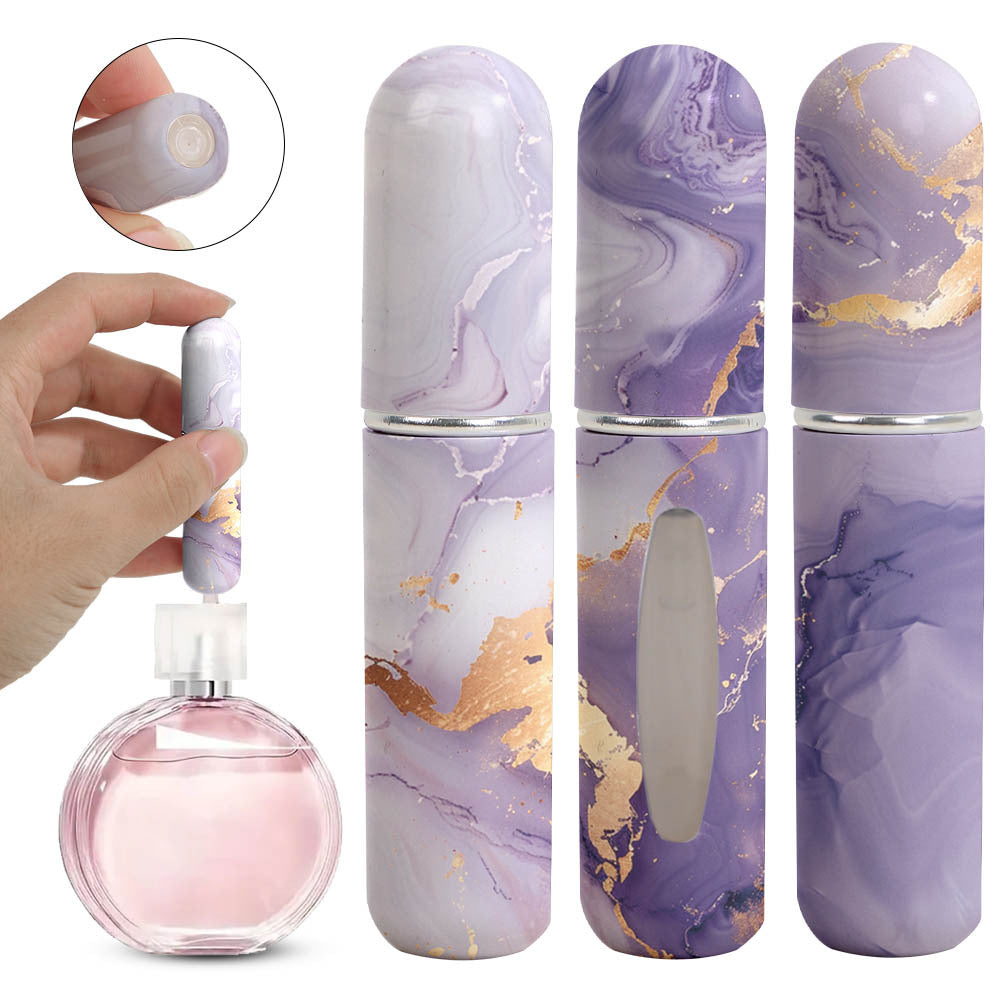 Purple Chic Marble Travel Perfume Atomizer Set 3-Pack - 5ml Leakproof Bottom-Fill Spray Bottles