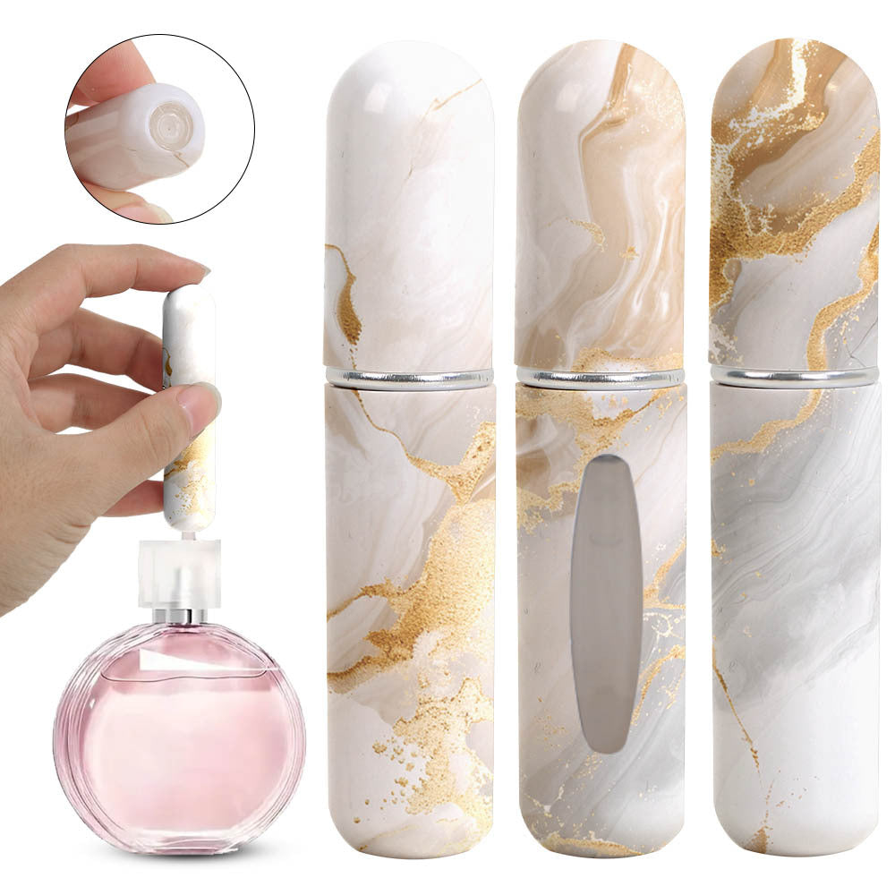 Champagne Chic Marble Travel Perfume Atomizer Set 3-Pack - 5ml Leakproof Bottom-Fill Spray Bottles