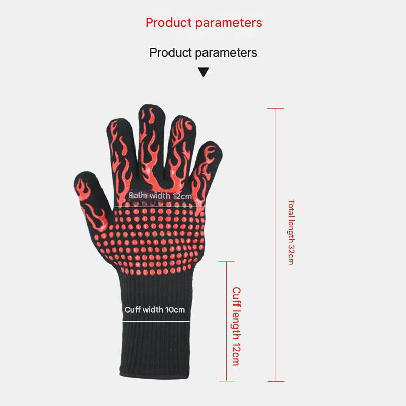 Blue Flame Pattern Extreme Heat Resistant BBQ Gloves - 500°C Flame Design Oven Gloves with Non-Slip Silicone Grip