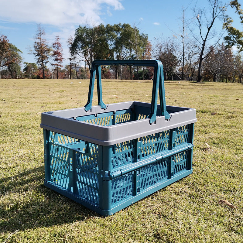 Large Collapsible Storage Basket with Handles - Portable Folding Crate for Shopping, Picnics & Car Trunk blue