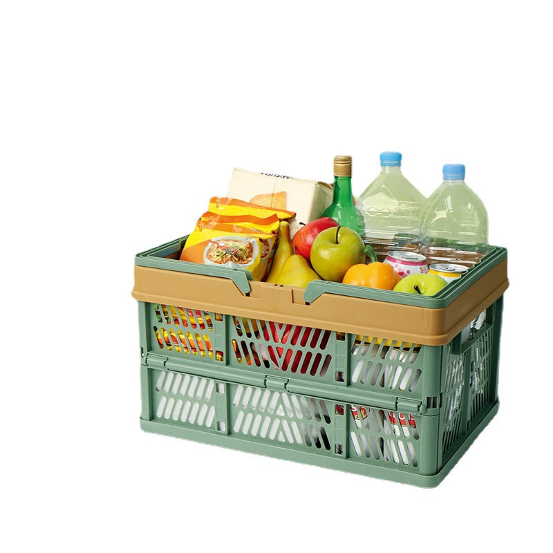 Large Collapsible Storage Basket with Handles - Portable Folding Crate for Shopping, Picnics & Car Trunk blue