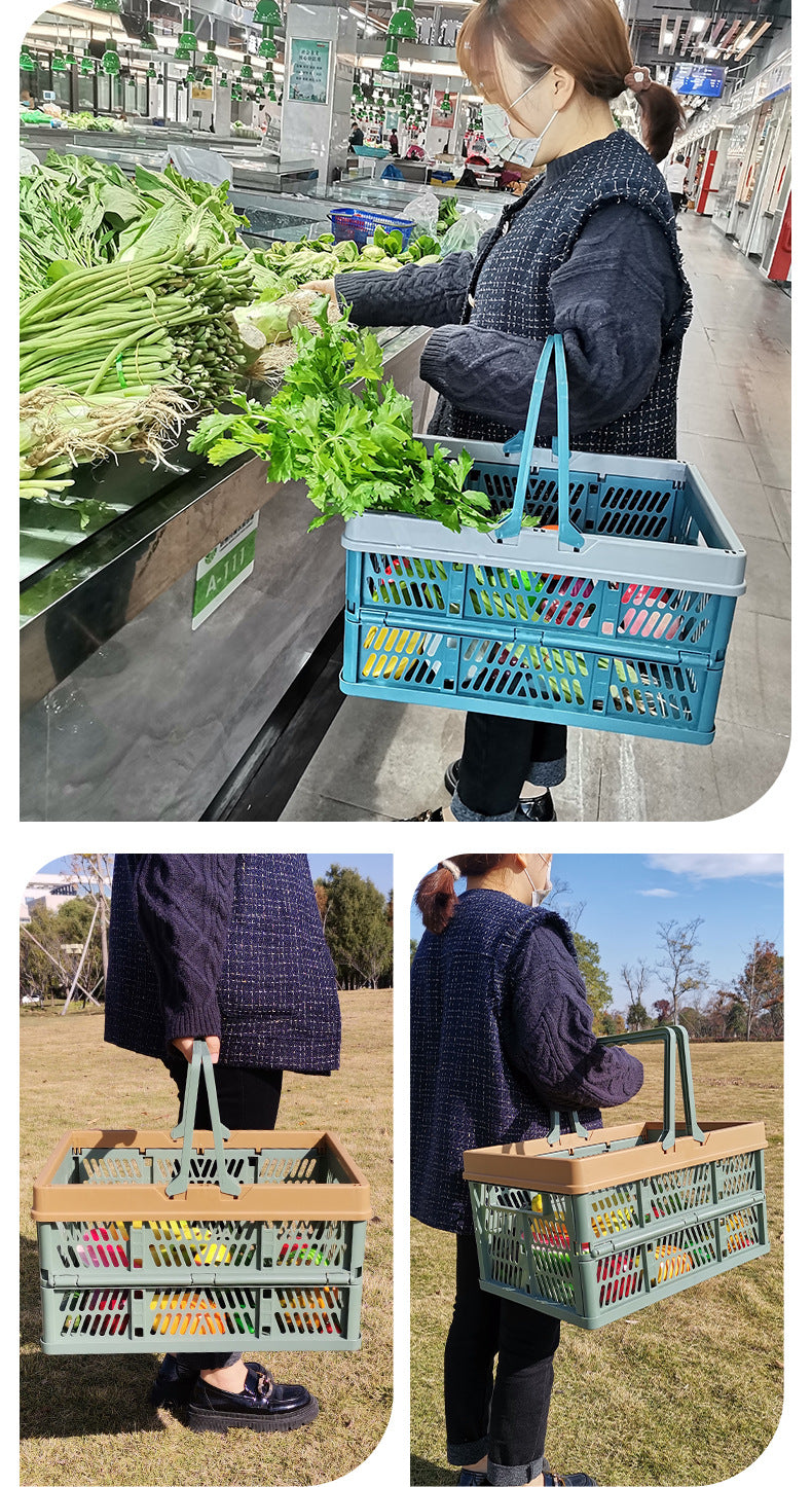 Large Collapsible Storage Basket with Handles - Portable Folding Crate for Shopping, Picnics & Car Trunk blue