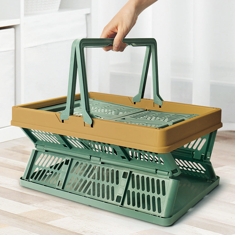 Large Collapsible Storage Basket with Handles - Portable Folding Crate for Shopping, Picnics & Car Trunk Brown