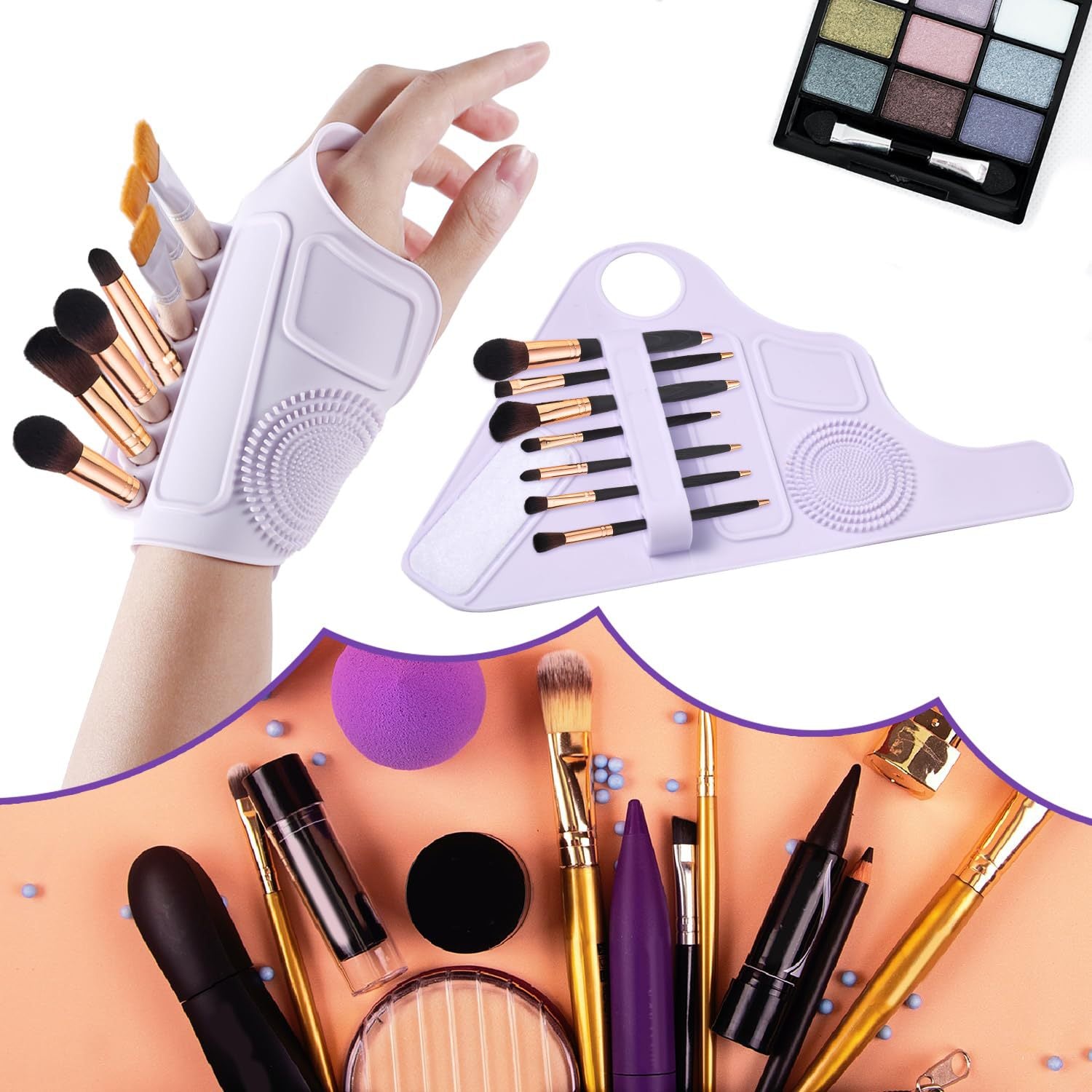 2pc Multi-Functional Silicone Makeup Artist Wristband - Wearable Palette, Brush Holder & Cleaner pink