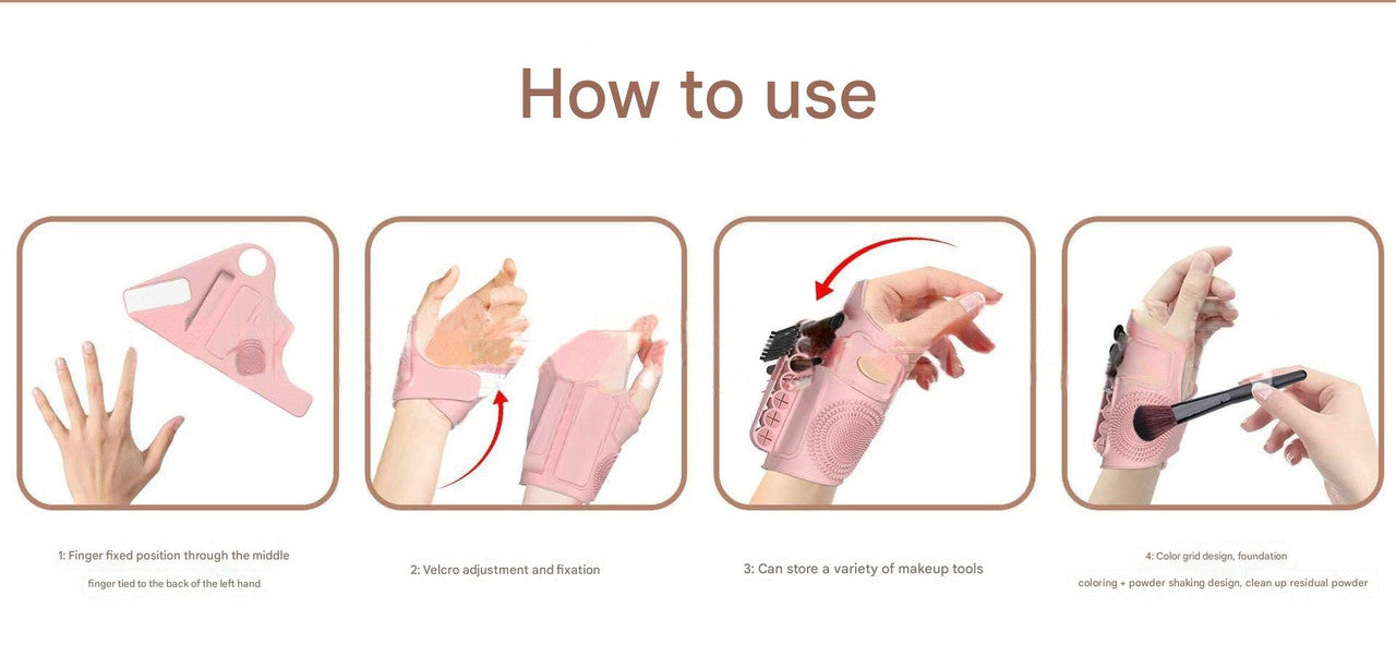 2pc Multi-Functional Silicone Makeup Artist Wristband - Wearable Palette, Brush Holder & Cleaner pink