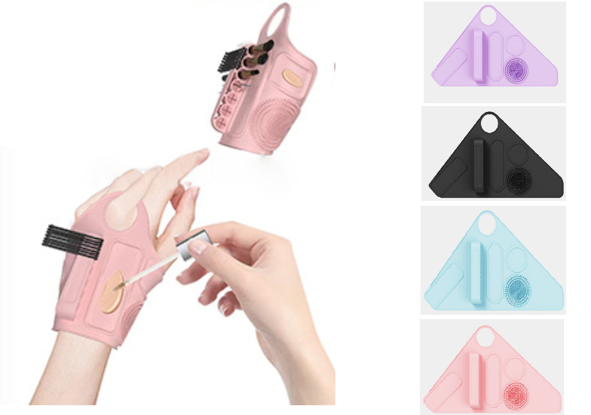 2pc Multi-Functional Silicone Makeup Artist Wristband - Wearable Palette, Brush Holder & Cleaner black
