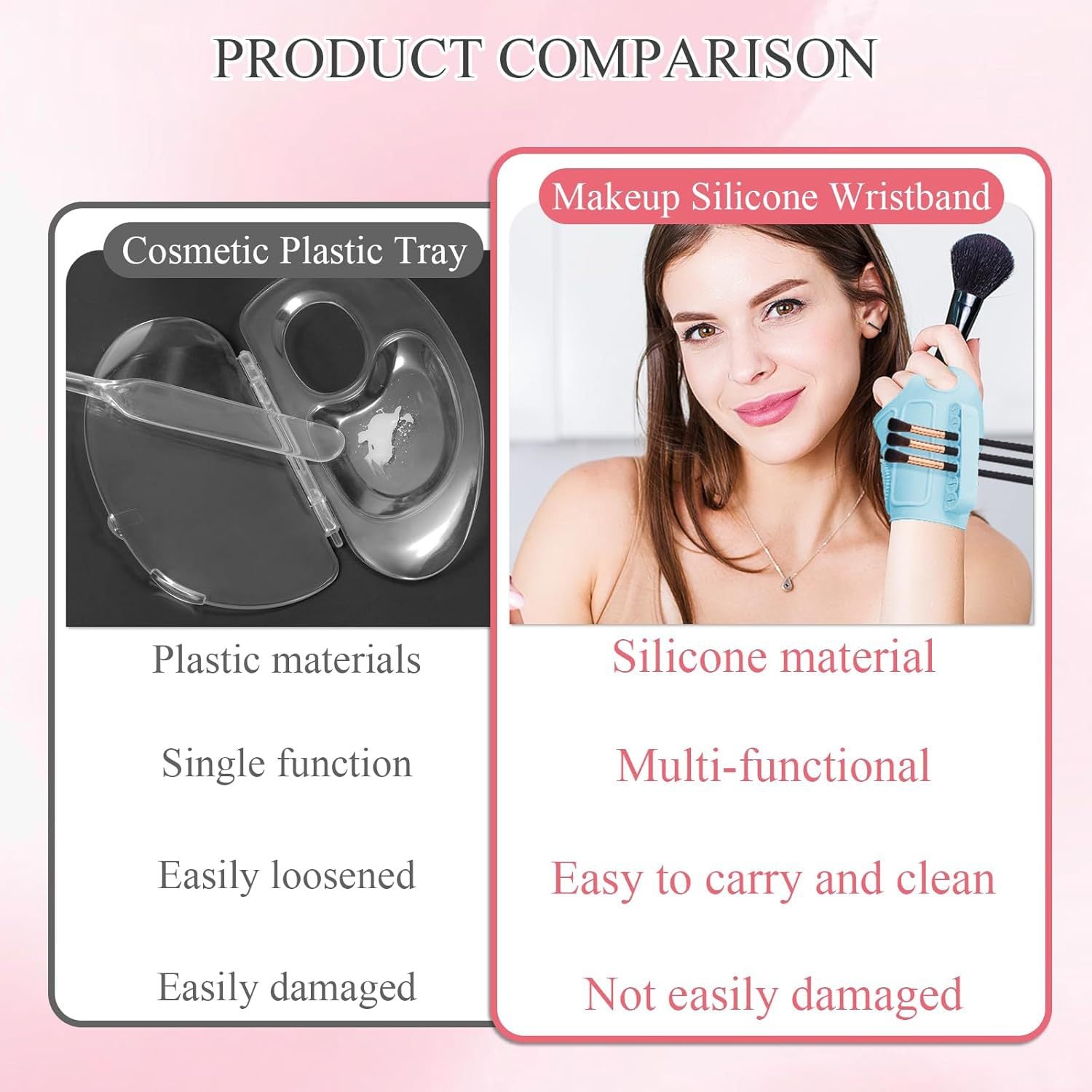 2pc Multi-Functional Silicone Makeup Artist Wristband - Wearable Palette, Brush Holder & Cleaner black