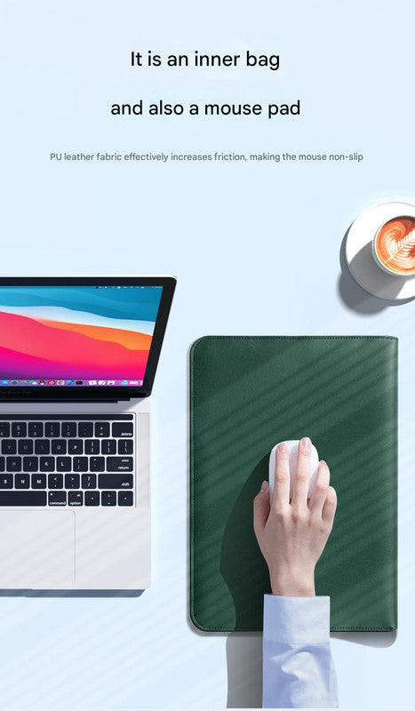 3-in-1 PU Leather Laptop Sleeve with Stand & Mouse Pad + Accessory Pouch Rose Gold