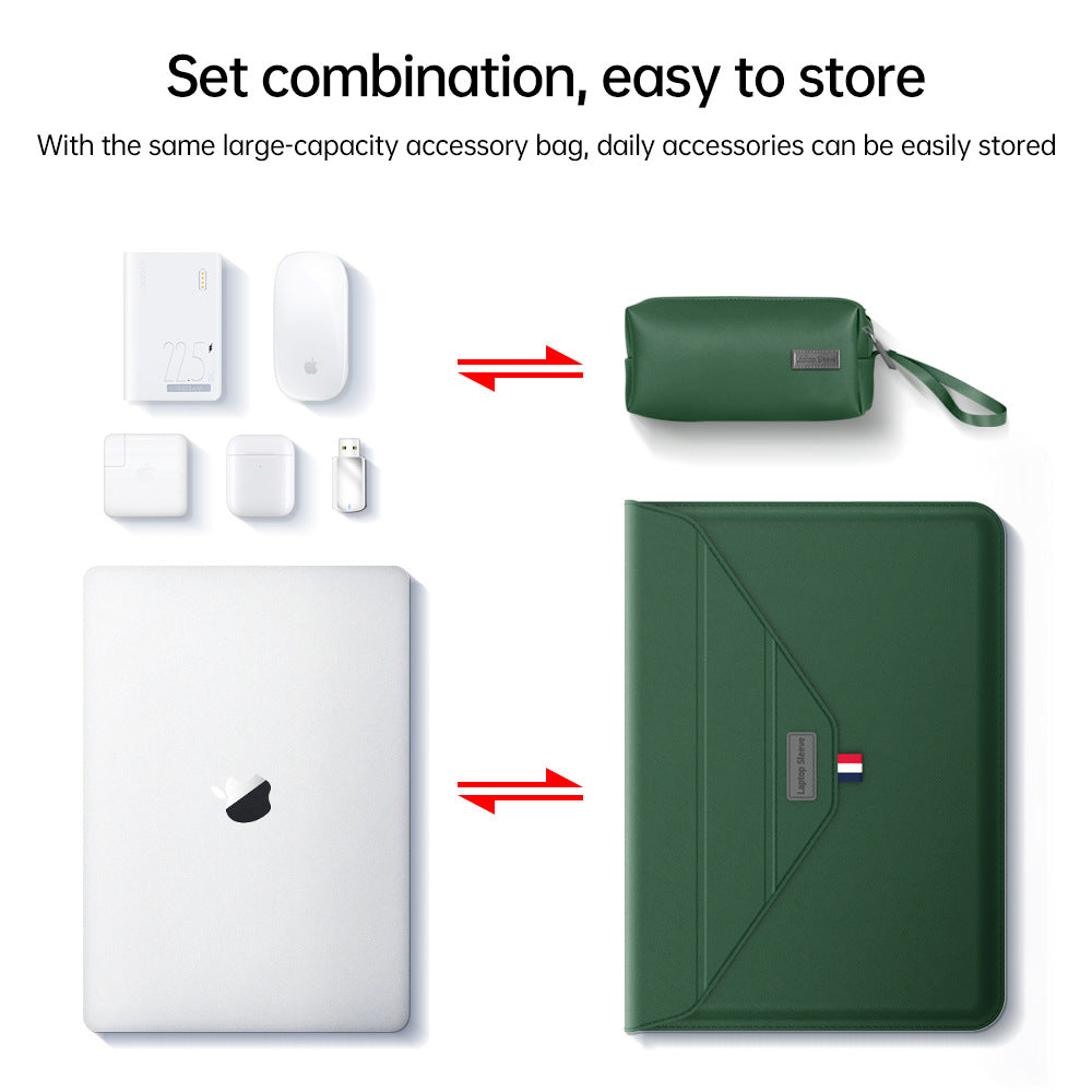 3-in-1 PU Leather Laptop Sleeve with Stand & Mouse Pad + Accessory Pouch Brown