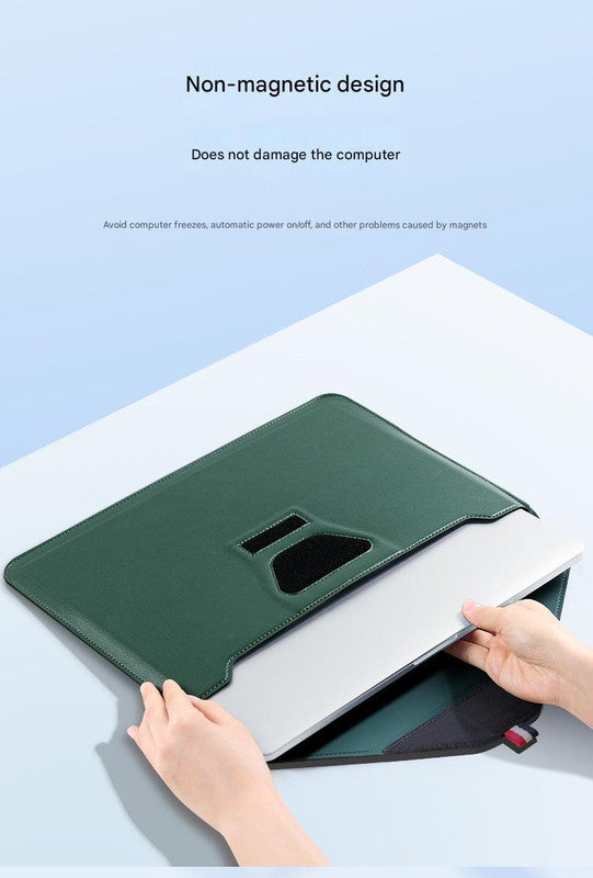 3-in-1 PU Leather Laptop Sleeve with Stand & Mouse Pad + Accessory Pouch Dark Green