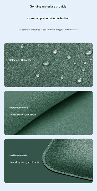 3-in-1 PU Leather Laptop Sleeve with Stand & Mouse Pad + Accessory Pouch Dark Green
