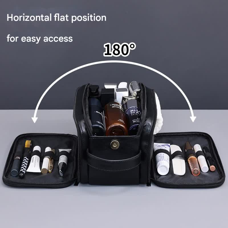 Large Capacity PU Leather Toiletry Bag - Multi-Compartment Dopp Kit & Cosmetic Organizer Brown