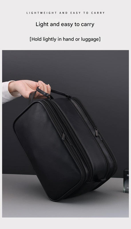 Large Capacity PU Leather Toiletry Bag - Multi-Compartment Dopp Kit & Cosmetic Organizer Tan