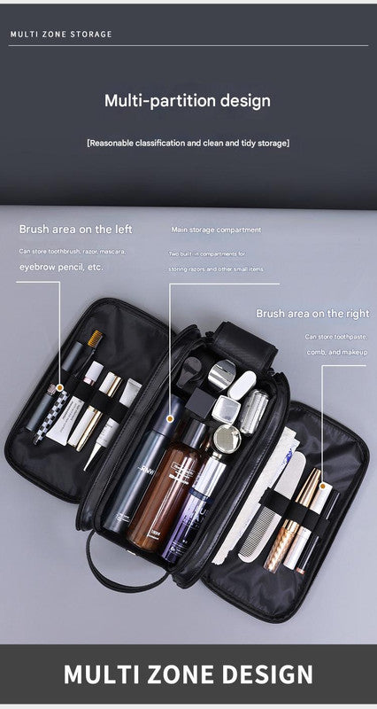 Large Capacity PU Leather Toiletry Bag - Multi-Compartment Dopp Kit & Cosmetic Organizer Tan