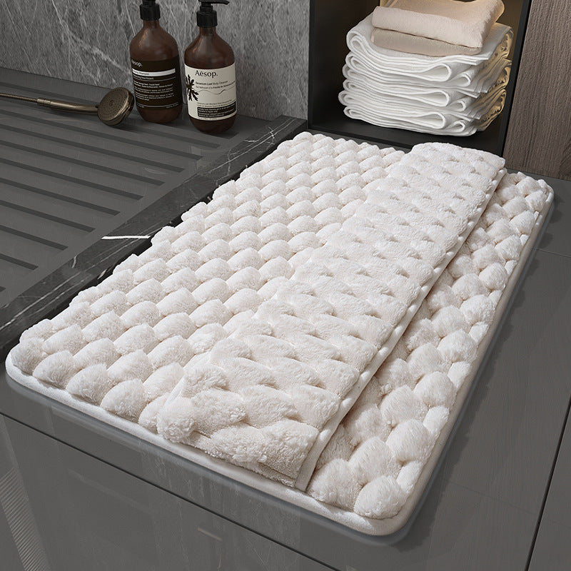 Luxury Plush Memory Foam Bath Mat with Foot Drying Panel - Super Absorbent & Non-Slip Bathroom Rug Checkered beige