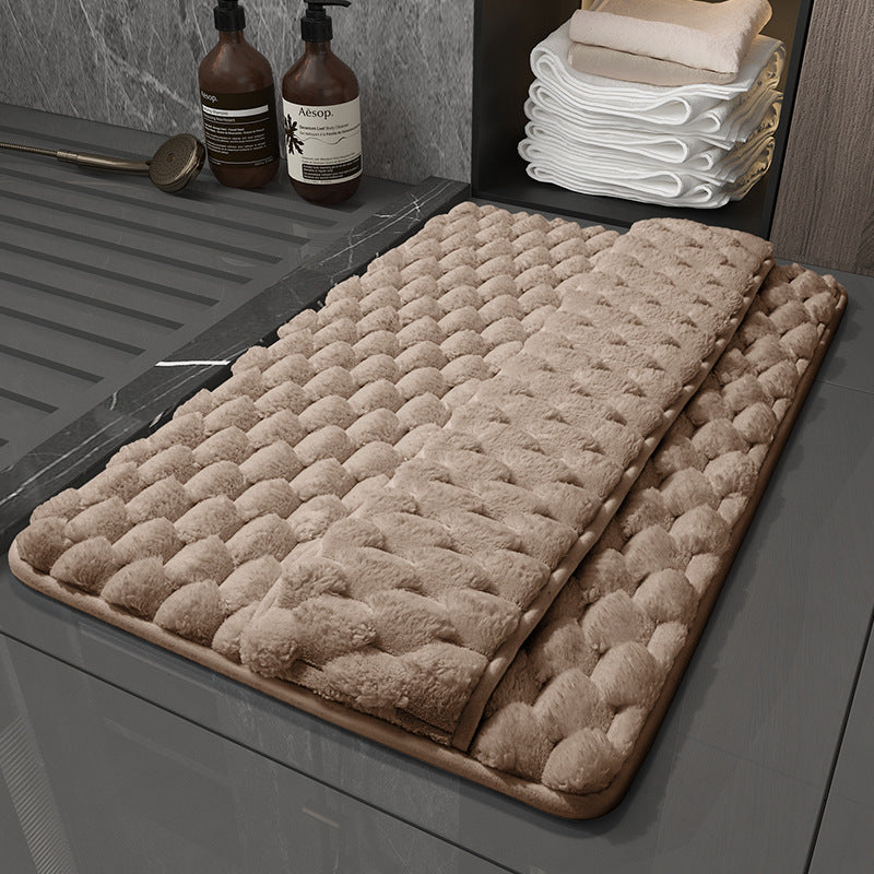 Luxury Plush Memory Foam Bath Mat with Foot Drying Panel - Super Absorbent & Non-Slip Bathroom Rug Checkered brown