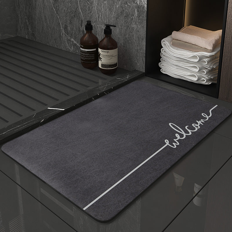 Super Absorbent Quick-Dry Diatomite Bath Mat - Non-Slip Suede Finish Bathroom Floor Mat Letter Navy Blue