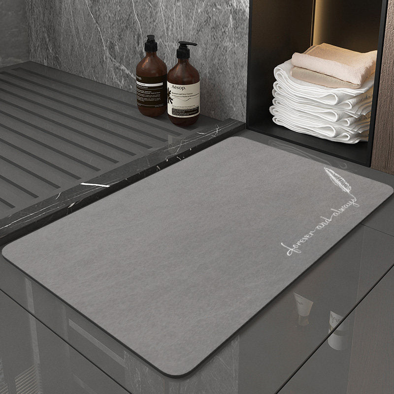 Super Absorbent Quick-Dry Diatomite Bath Mat - Non-Slip Suede Finish Bathroom Floor Mat Feather Gray