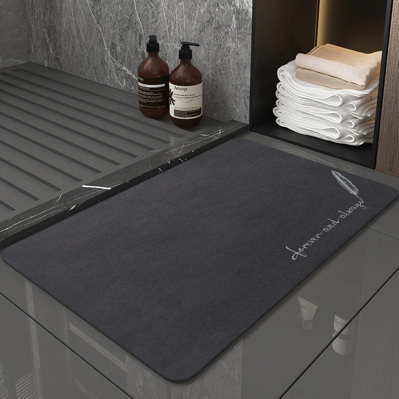 Super Absorbent Quick-Dry Diatomite Bath Mat - Non-Slip Suede Finish Bathroom Floor Mat Feather Navy Blue