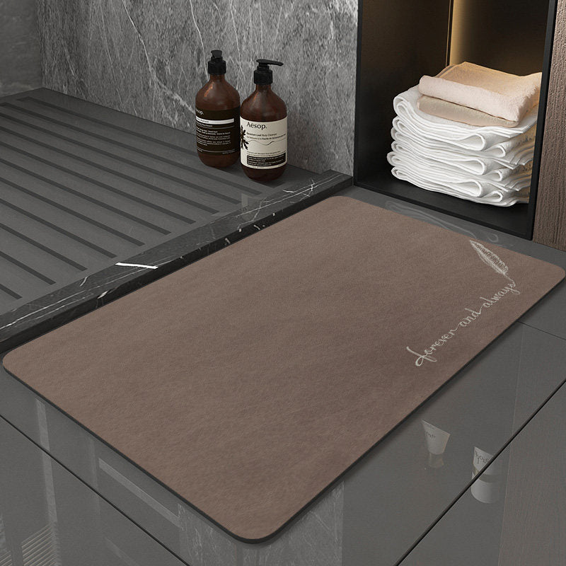 Super Absorbent Quick-Dry Diatomite Bath Mat - Non-Slip Suede Finish Bathroom Floor Mat Feather Brown