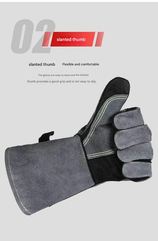 Heavy-Duty Leather Heat Resistant Gloves - 500°C BBQ, Welding & Oven Mitts with Long Cuffs brown
